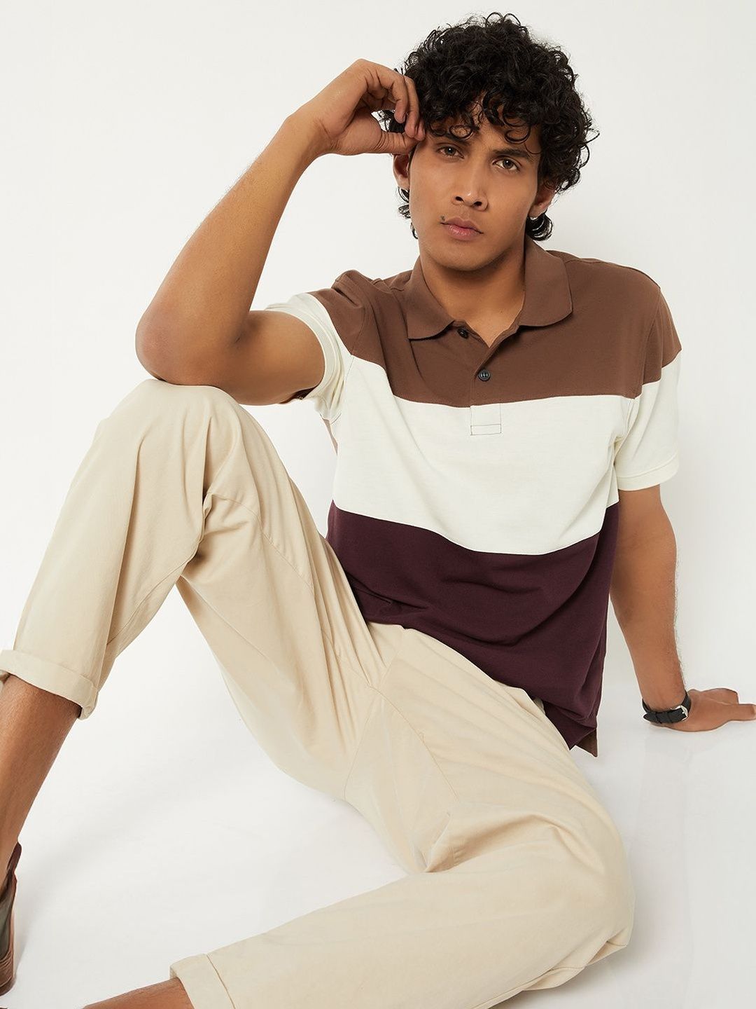 max Men Colourblocked Polo Collar T-shirt