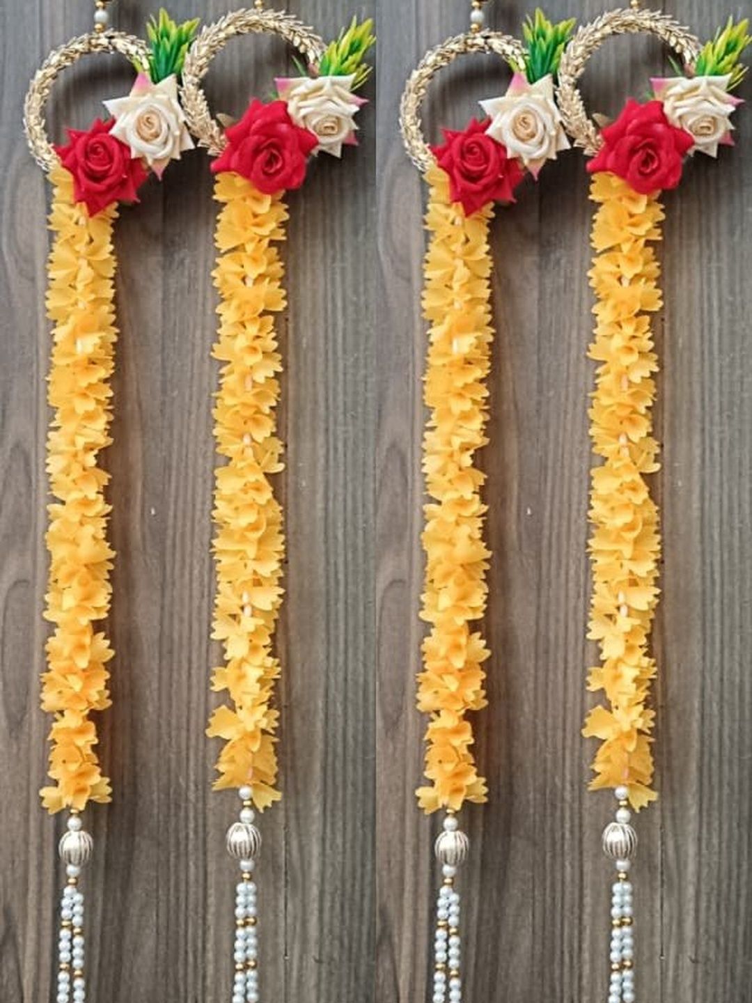 Nutts 2Pcs Yellow & Red Textured Papergajra Garlands