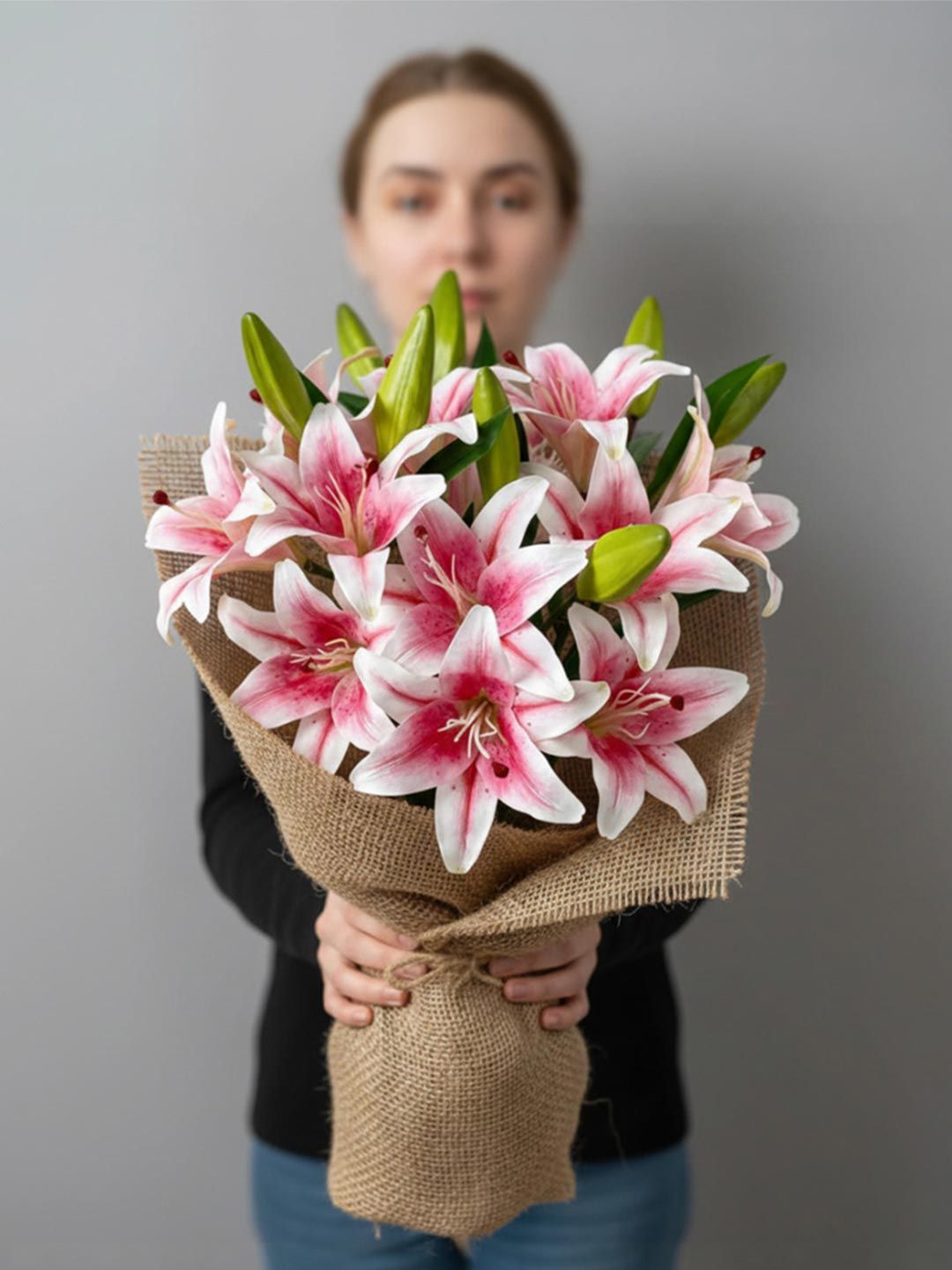 Art Street Pink Artificial Lily Flowers Bouquet Bunch  14 In