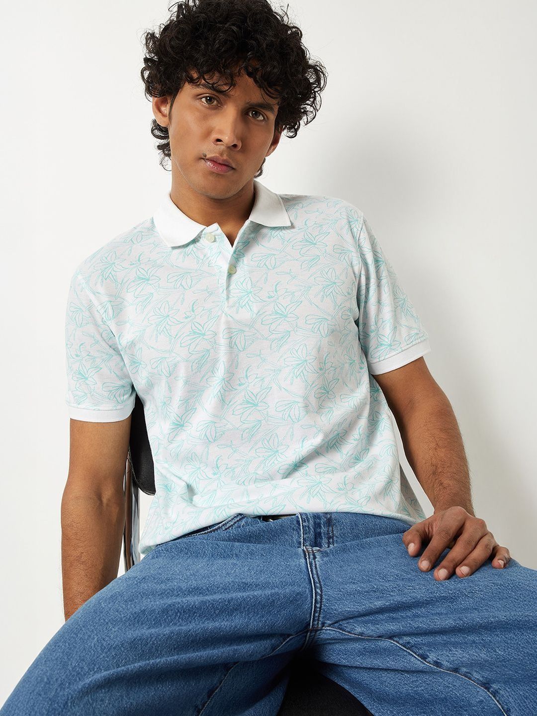 max Men Floral Printed Polo Collar Tropical T-shirt