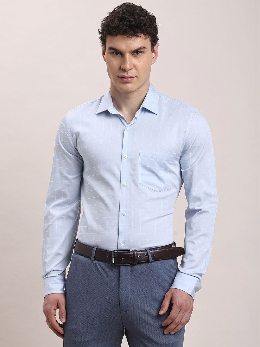 Turtle Men Standard Slim Fit Windowpane Checks Checked Casual Shirt