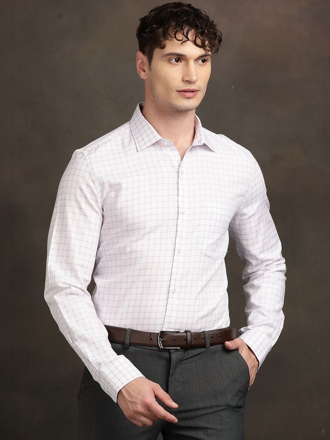 Turtle Men Standard Slim Fit Windowpane Checks Checked Formal Shirt