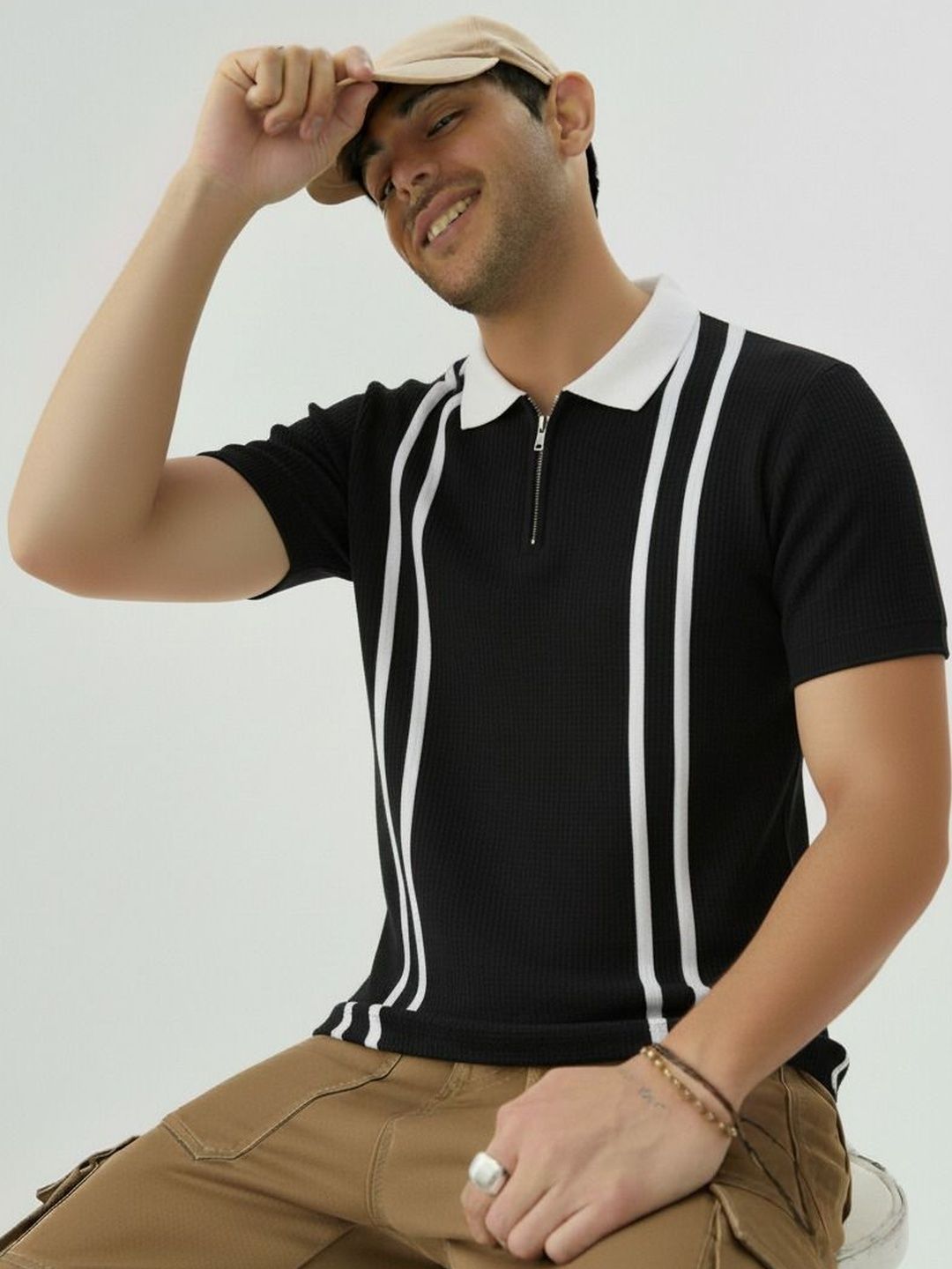 Mobox Men Striped Polo Collar T-shirt
