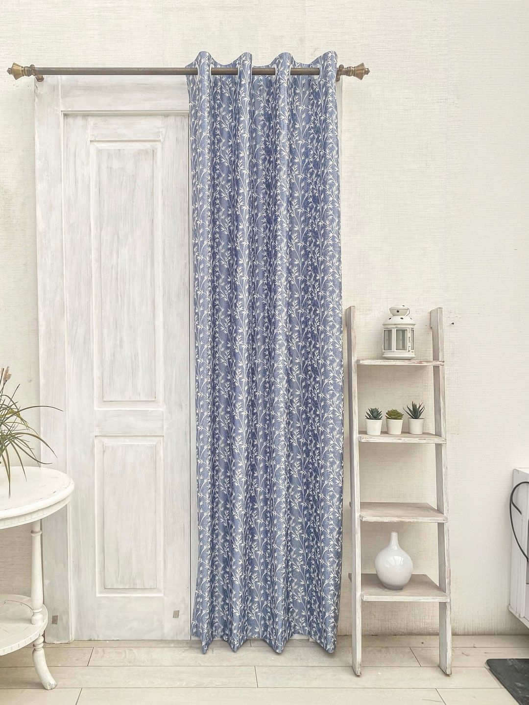 Ariana Turquoise Blue & Turquoise Blue Floral Long Door Curtain