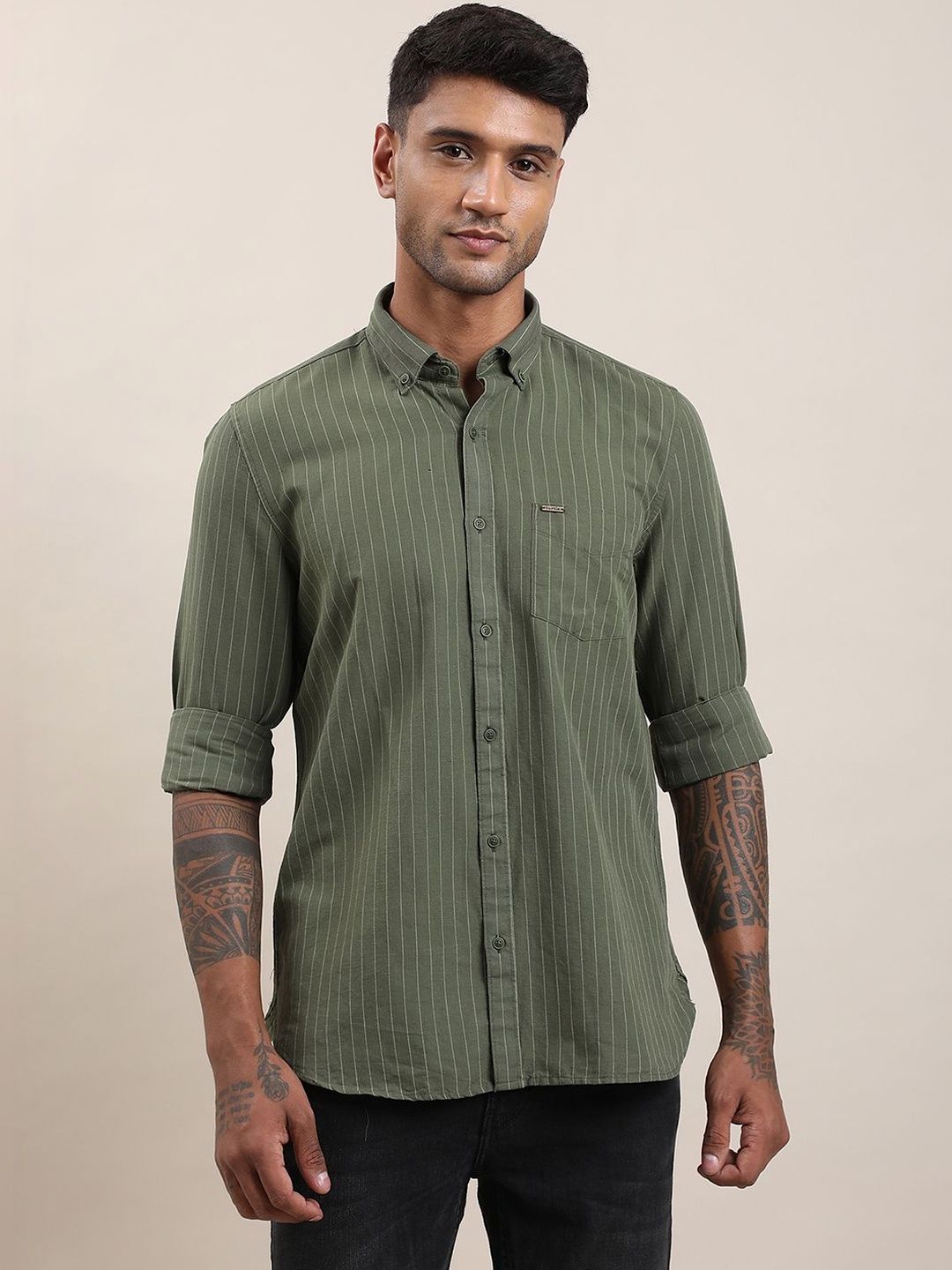 Turtle Men Relaxed Slim Fit Striped Casual Shirt