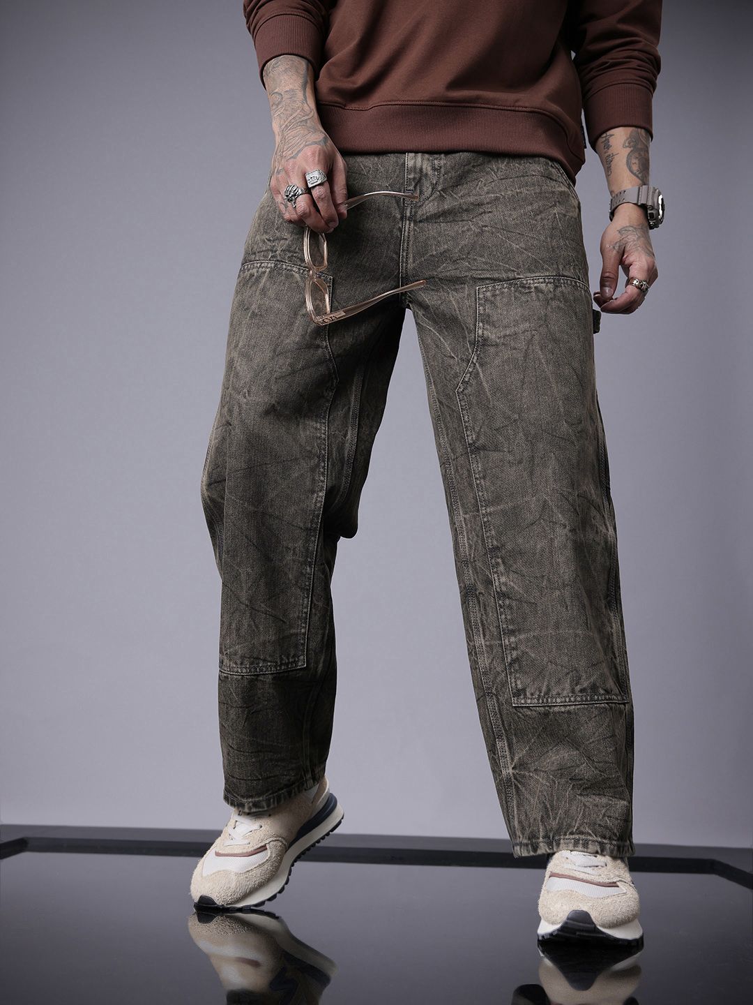 SOKO STREET Men Pure Cotton Relaxed Fit Heavy Fade Cargo Style Jeans