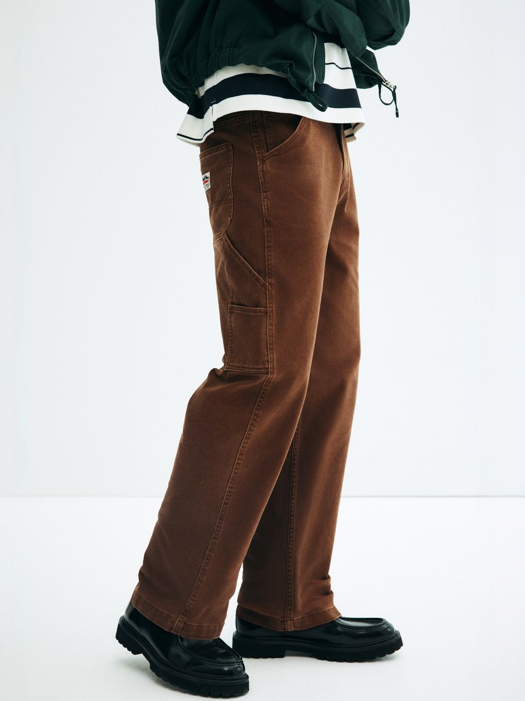 Buy H&M Men Pure Cotton Relaxed Fit Worker Trousers - Trousers for