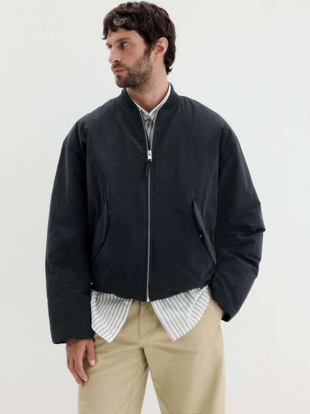 H&M Loose Fit Nylon Bomber Jacket