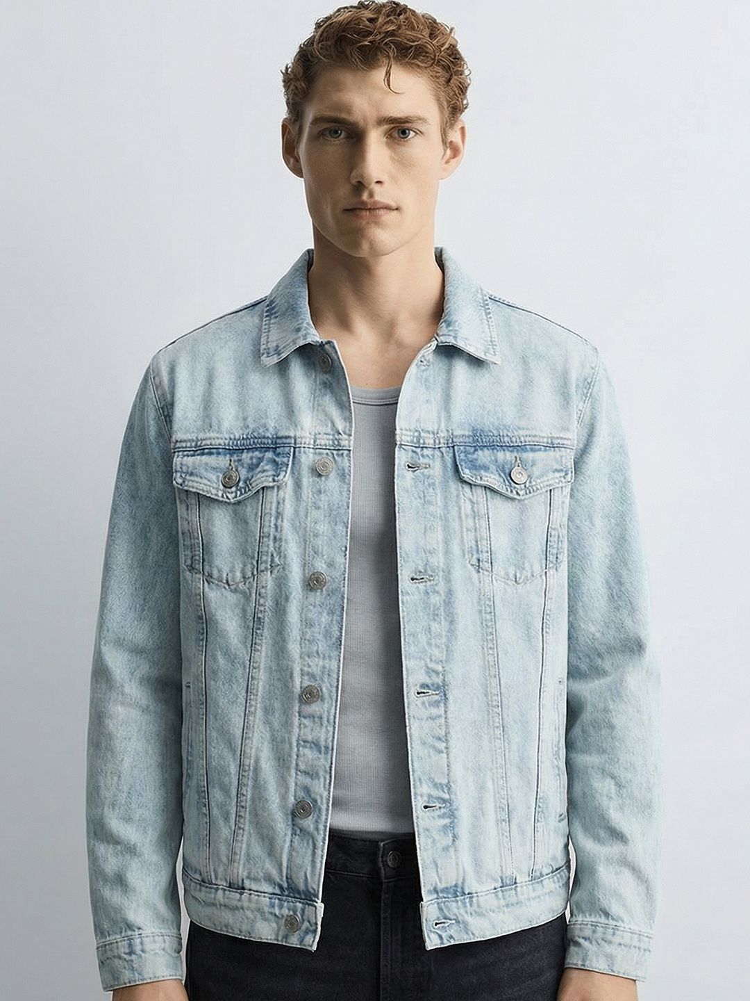Buy HIGHLANDER Men Blue Washed Colourblocked Denim Jacket