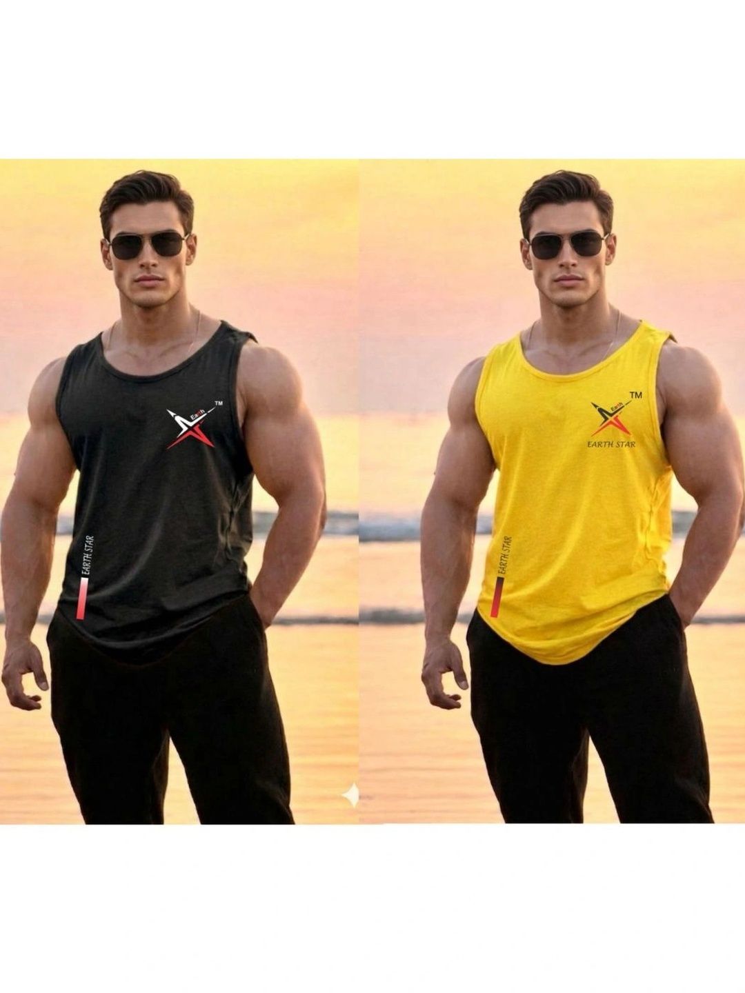 EARTH STAR Printed Cotton Gym Vest