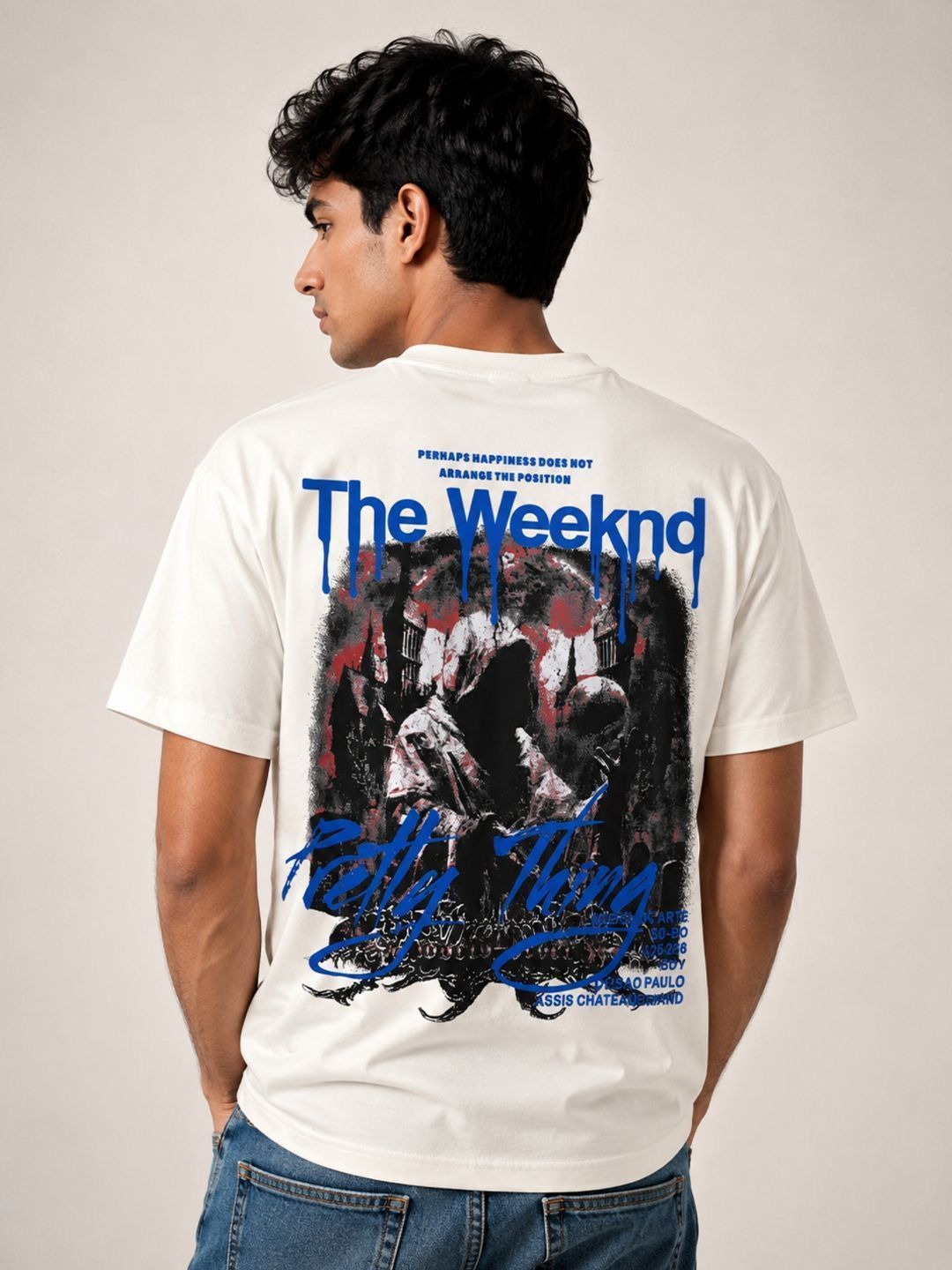 RINO7 Men Typography Printed Round Neck Regular Fit Cotton Tshirts
