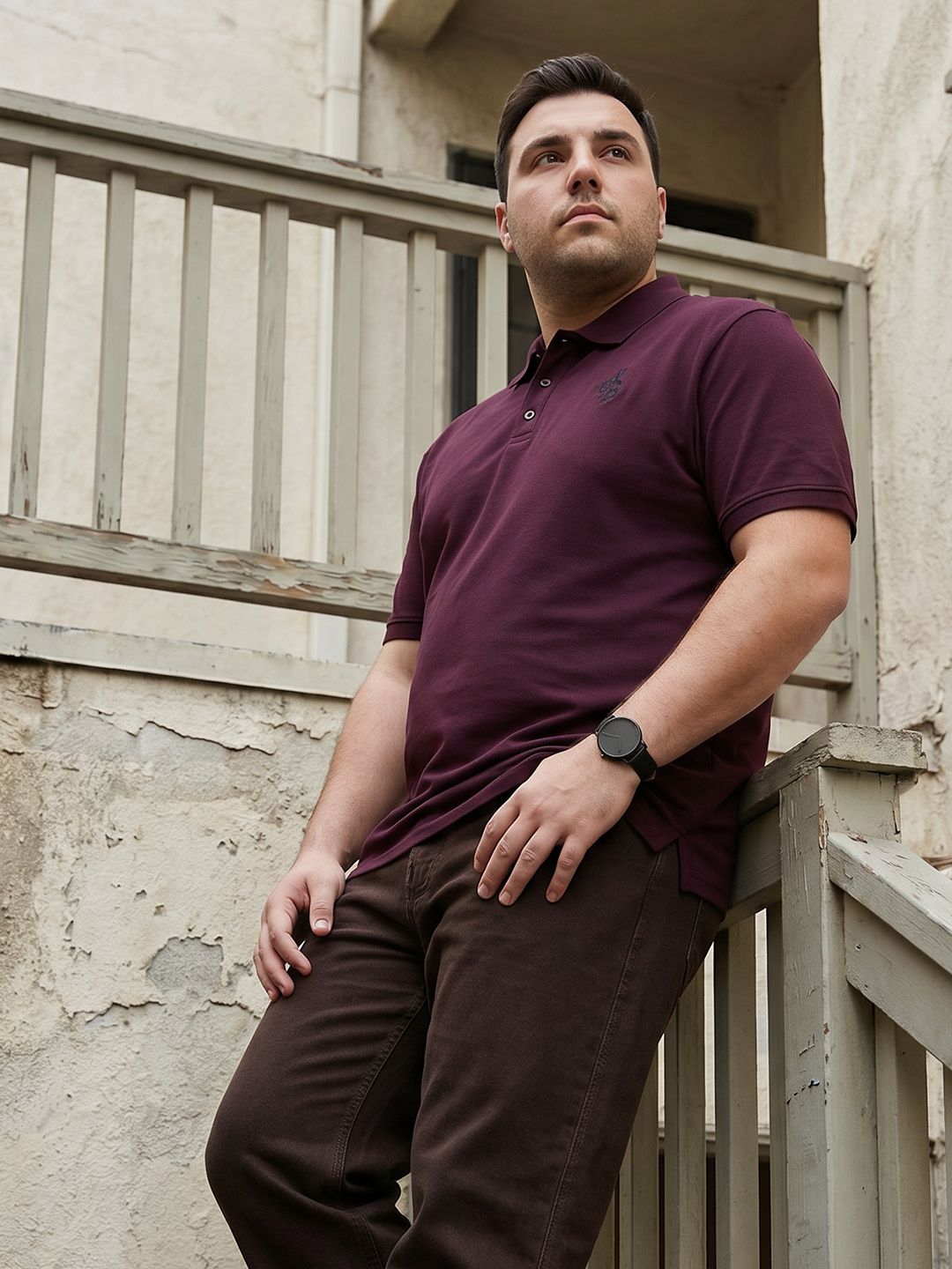 Sztori Plus Size Polo Collar Drop-Shoulder Sleeves Pure Cotton Relaxed Fit T-shirt