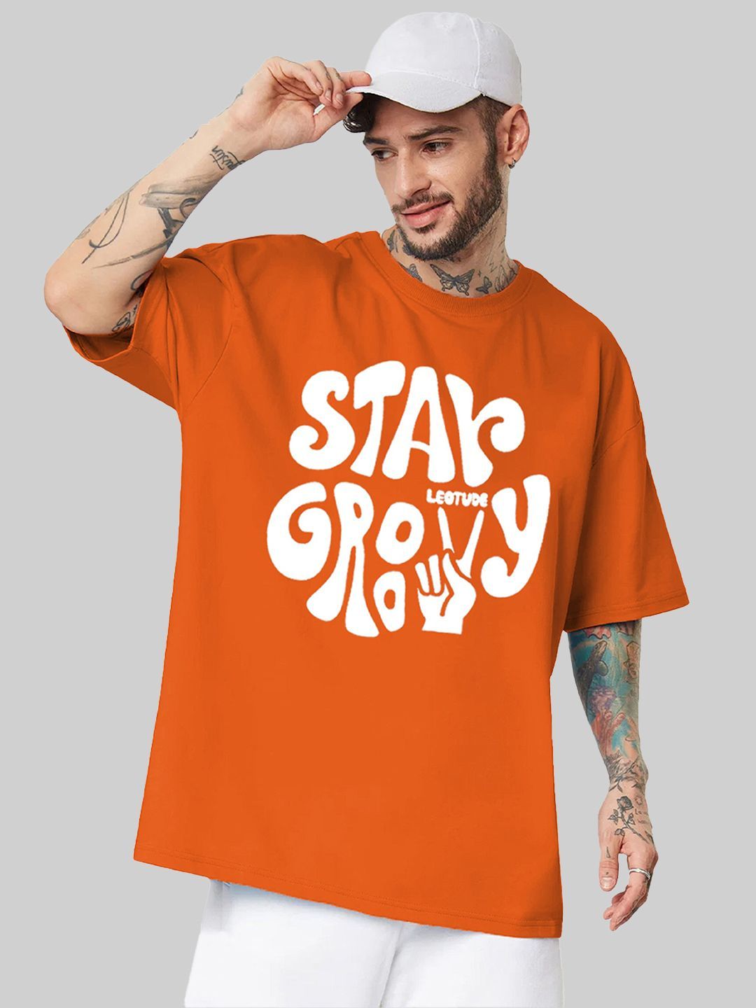 Leotude Men Typography Printed Round Neck Cotton Relaxed Fit T-shirt