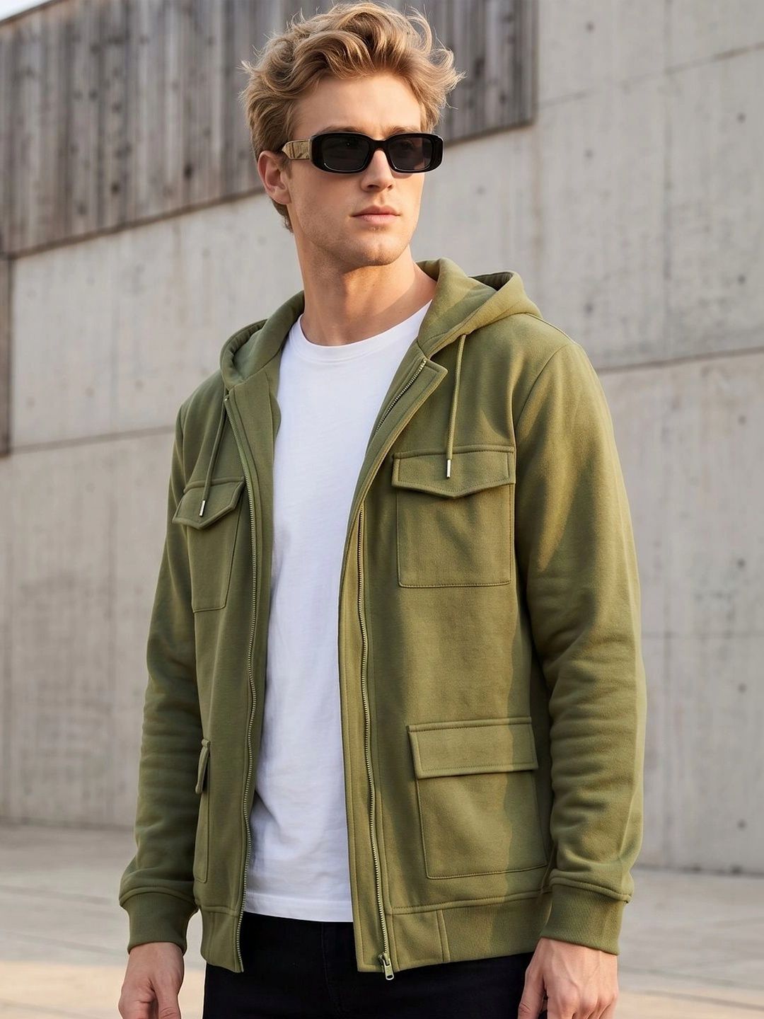 Hancock Men Fleece Bomber with Patchwork Oversize Jacket