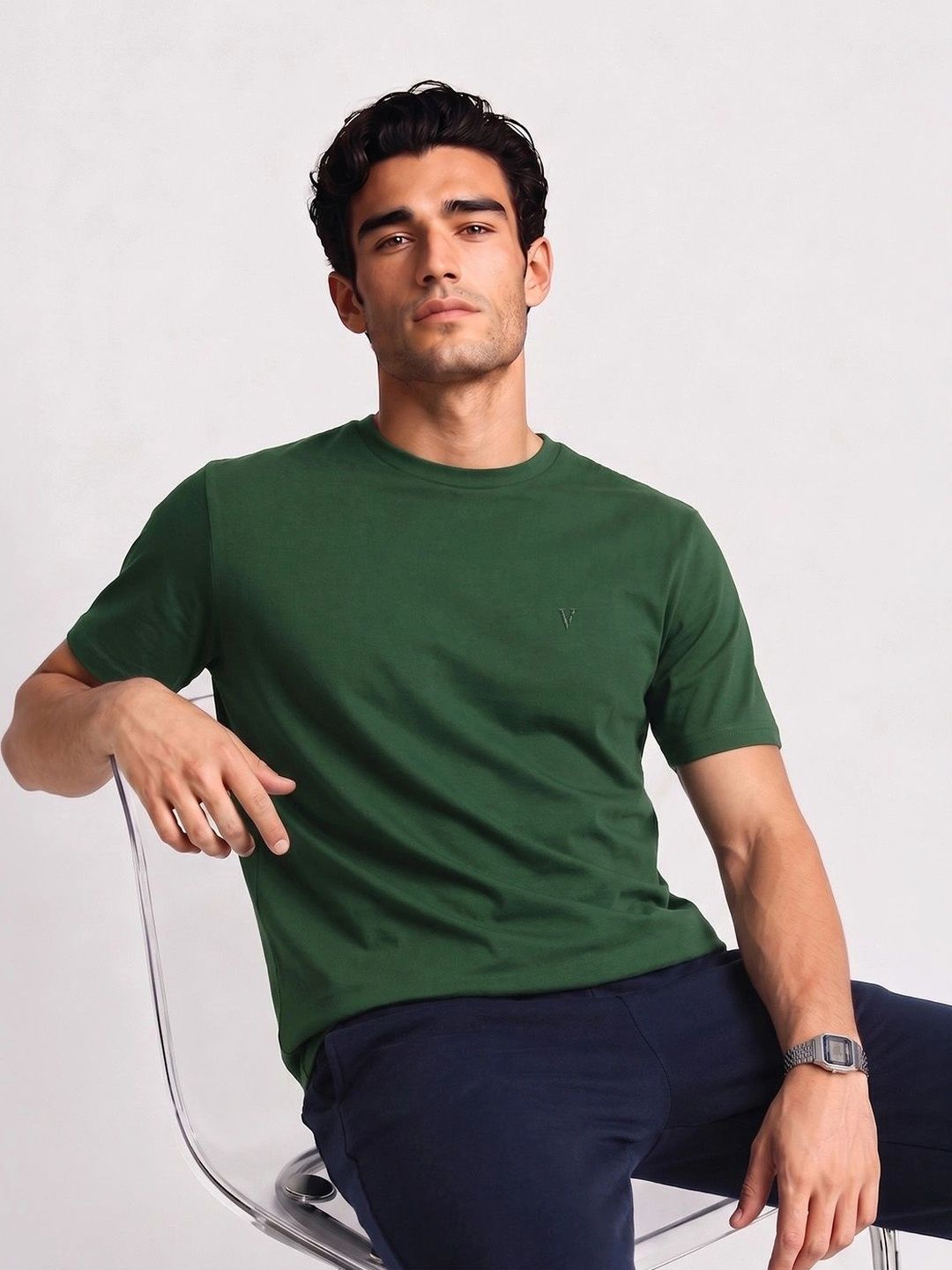 Van Heusen Innerwear Van Heusen Men Cotton Crew Neck Solid Regular Fit Short Sleeves Lounge Tshirt