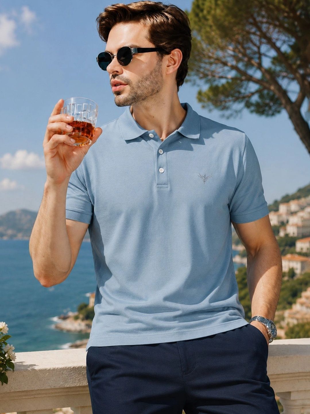 Utopium Men Brand Logo Polo Collar T-shirt