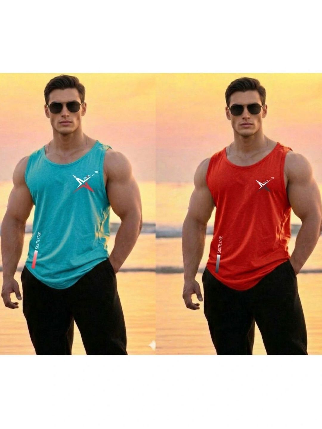 EARTH STAR Printed Cotton Gym Vest