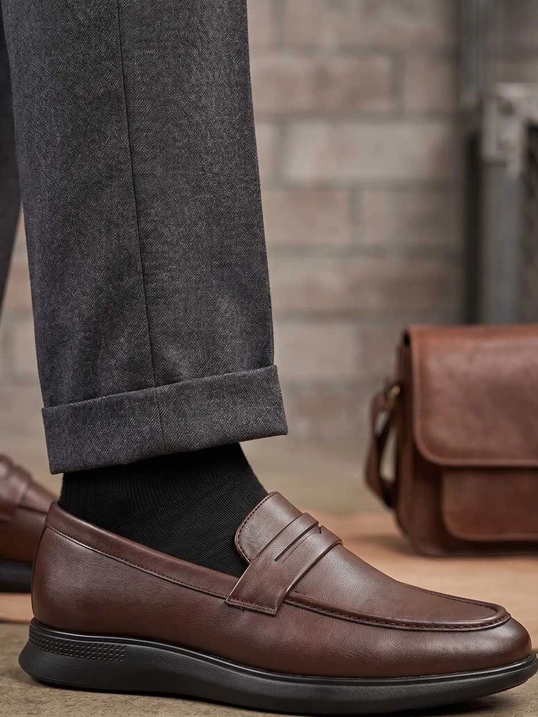 HERE&NOW Men Black Synthetic Patent Formal Shoes