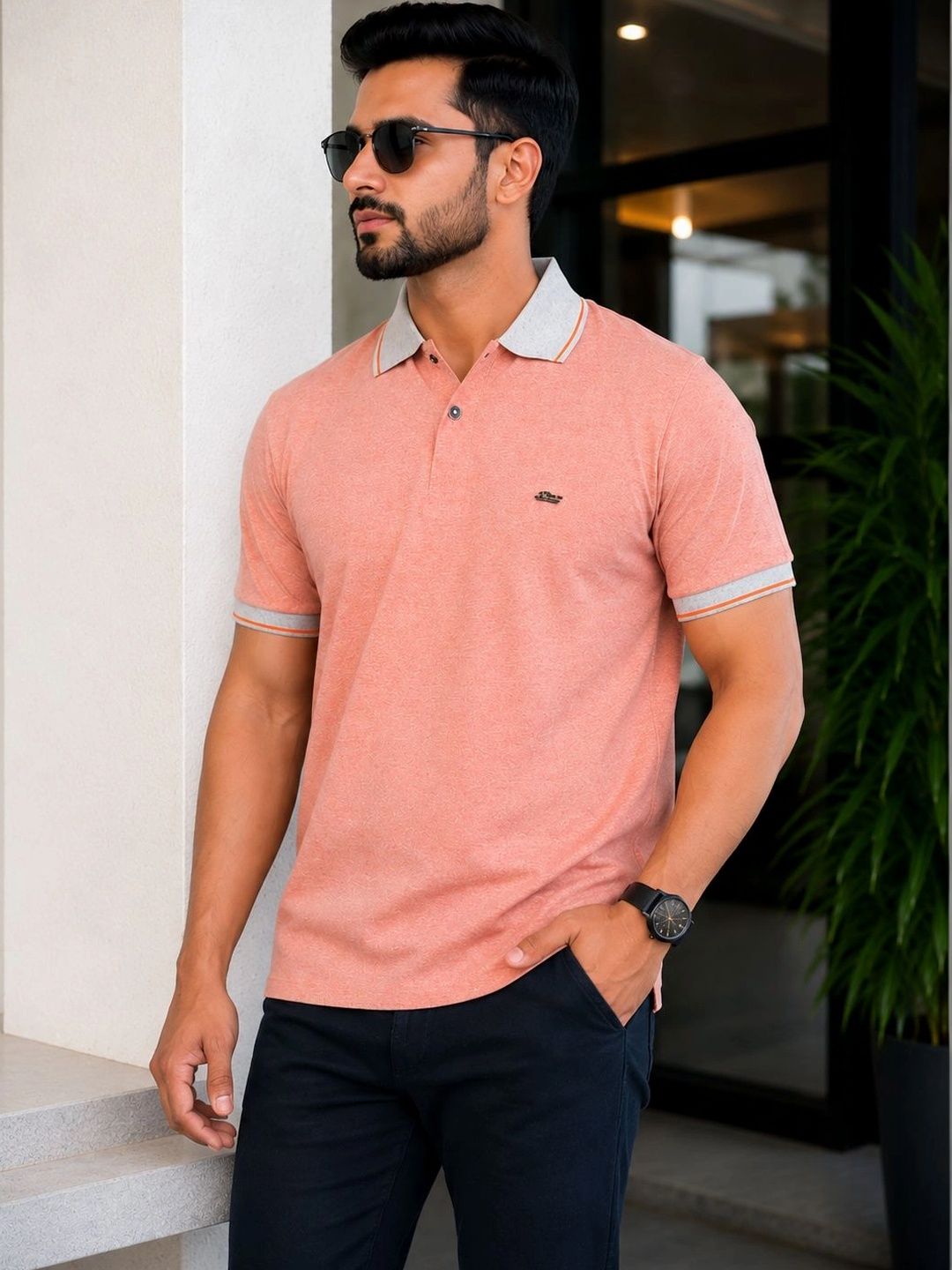 OZONECO Men Polo Collar T-shirt