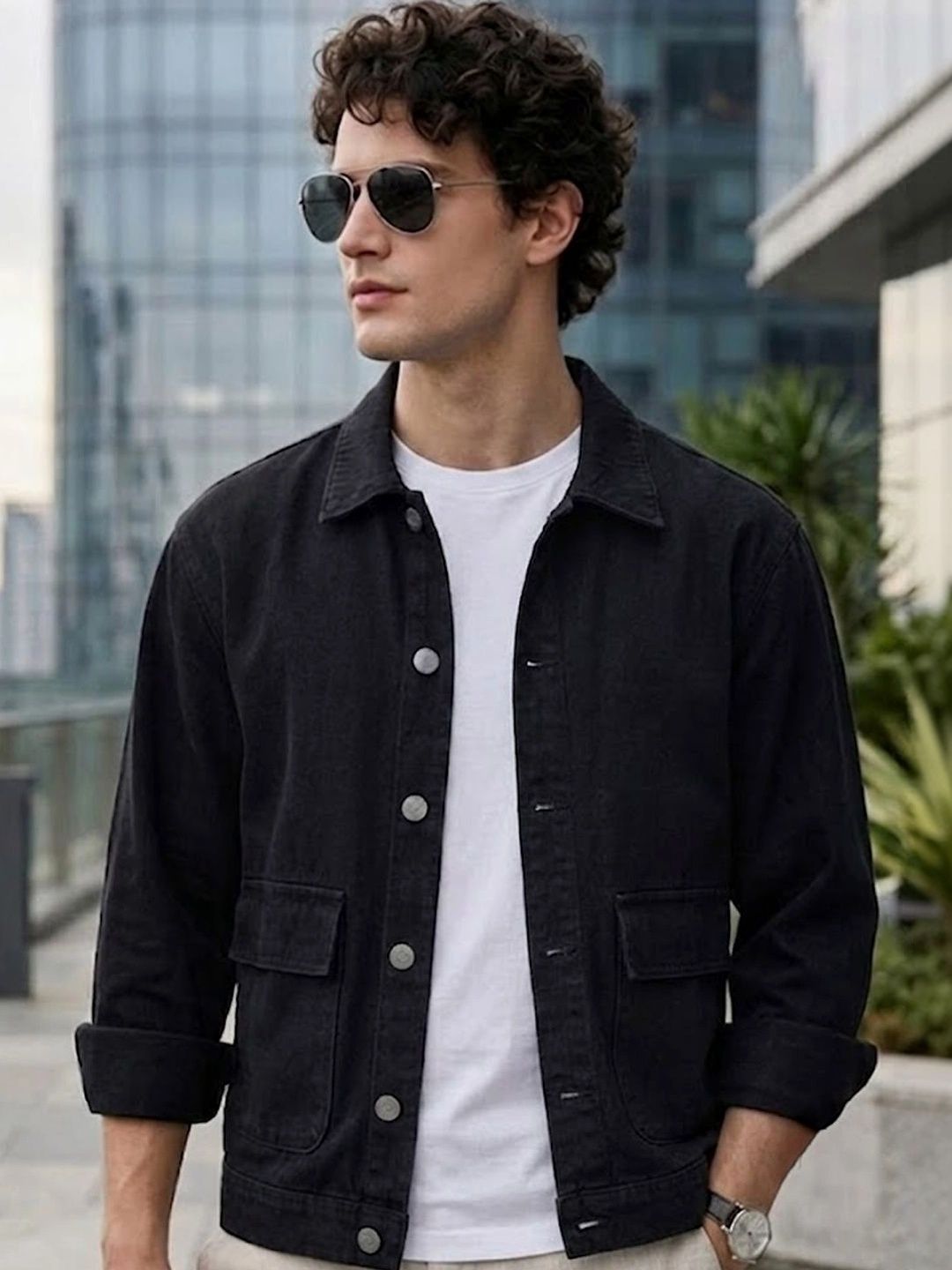 Urbano Fashion Men Spread Collar Solid Denim Jacket