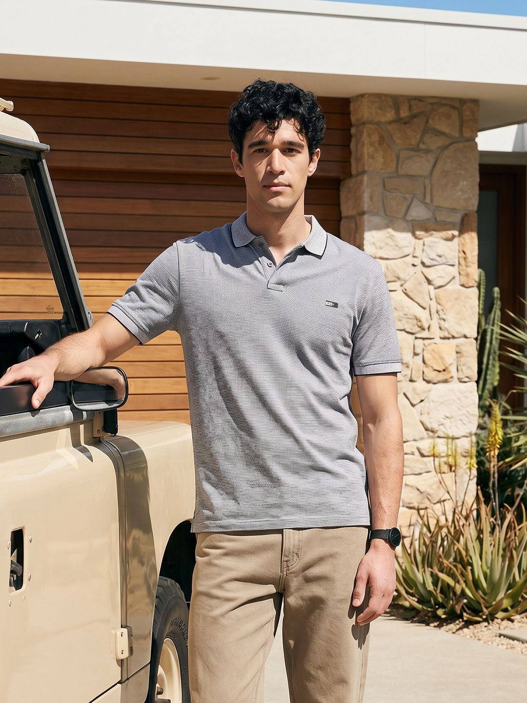 Mast & Harbour Knitted Polo Collar T-shirt