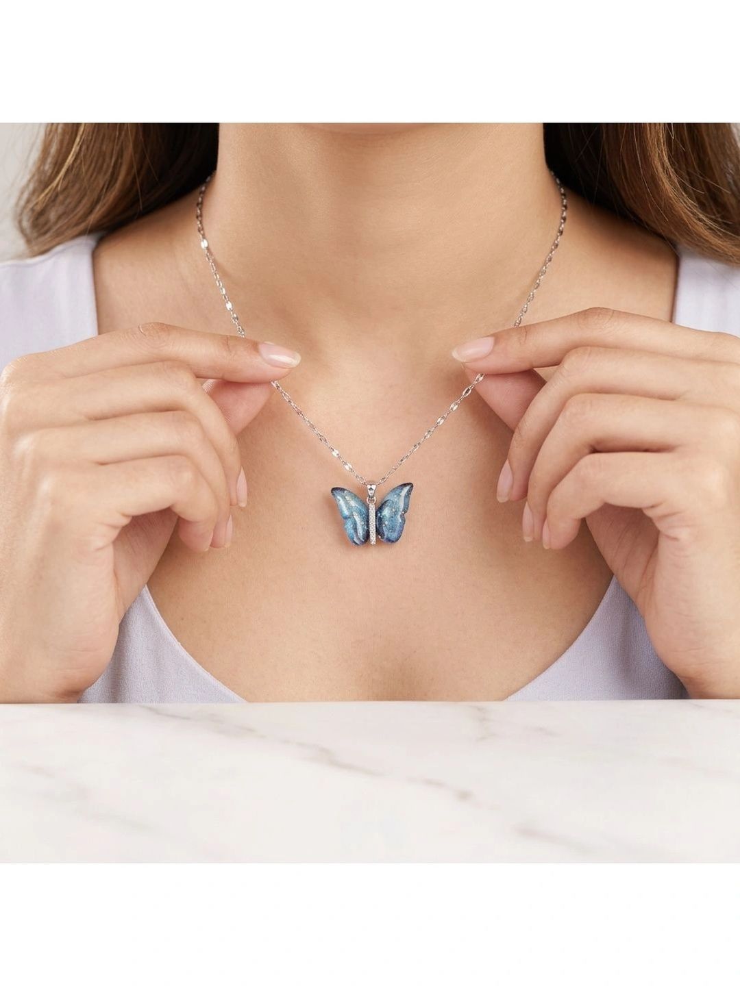 Winged Beauty Necklace SALTY Vibrant Blue Winged Butterfly Beauty Pendant Necklace for Women