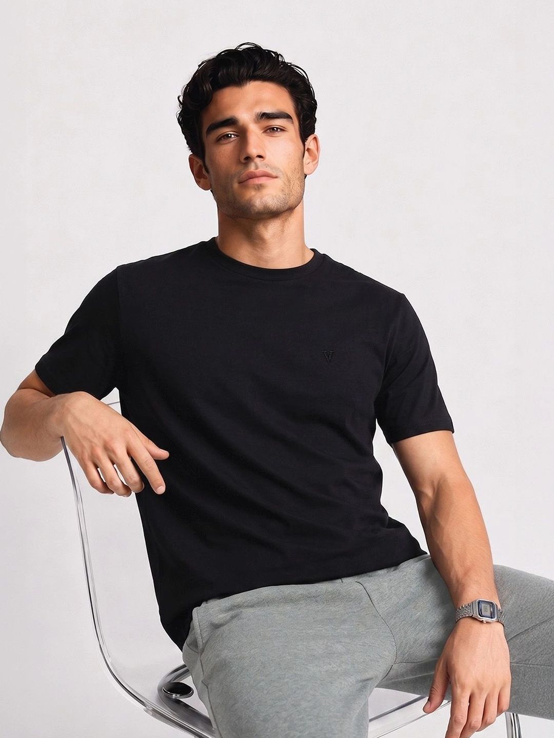 Van Heusen Innerwear Van Heusen Men Cotton Crew Neck Solid Regular Fit Short Sleeves Lounge Tshirt