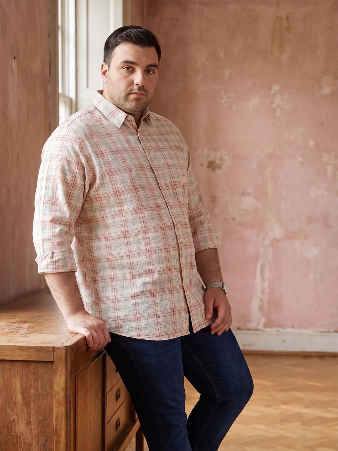 Sztori Plus Size Checked Pure Cotton Casual Shirt