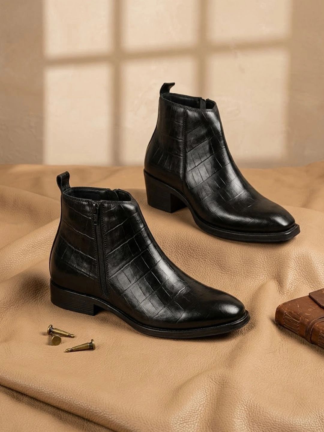 House of Pataudi House of Pataudi Men Black Leather Chelsea Boots
