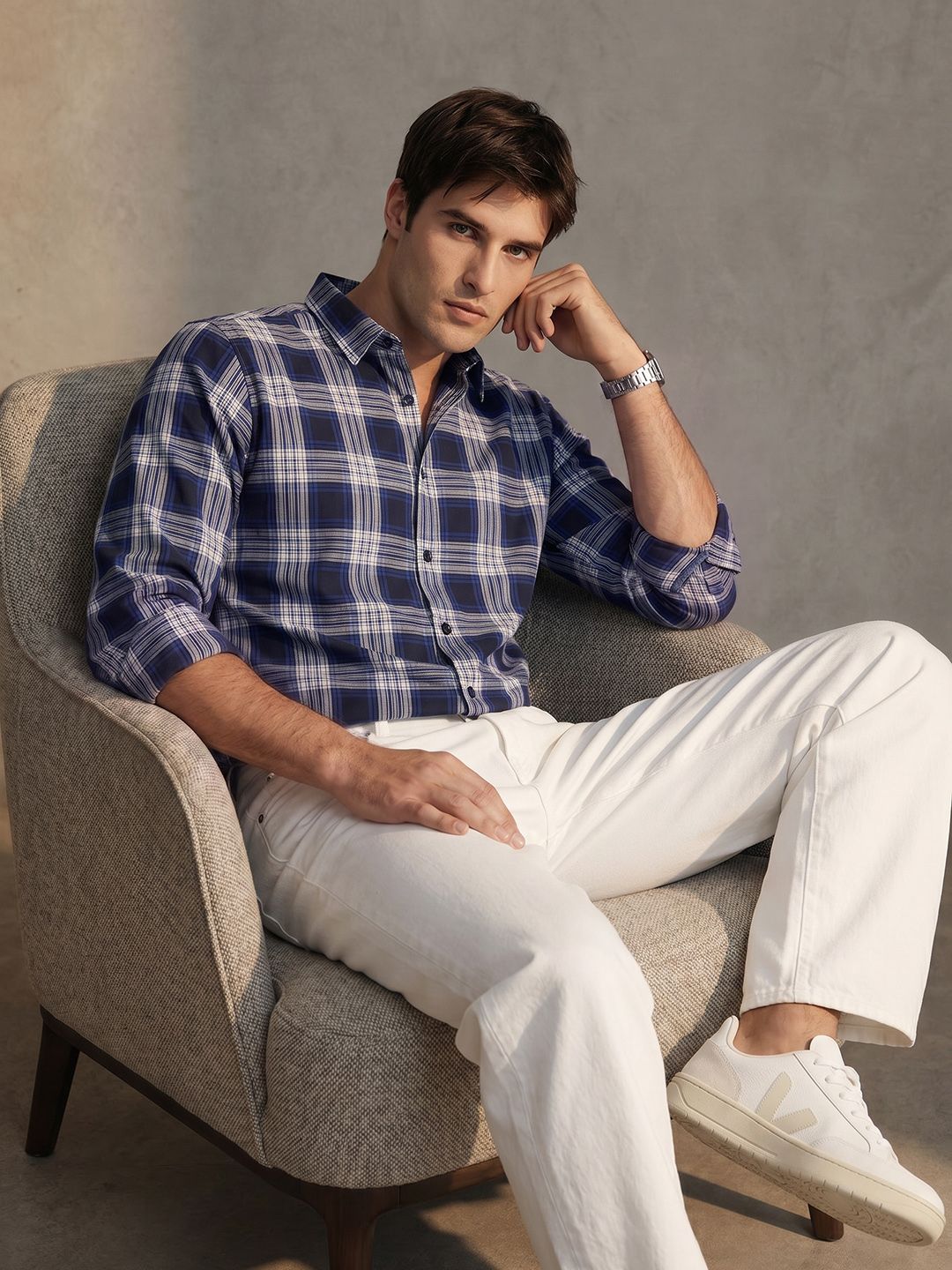 THE SHIRT CODE Tartan Checked Pure cotton Casual Shirt