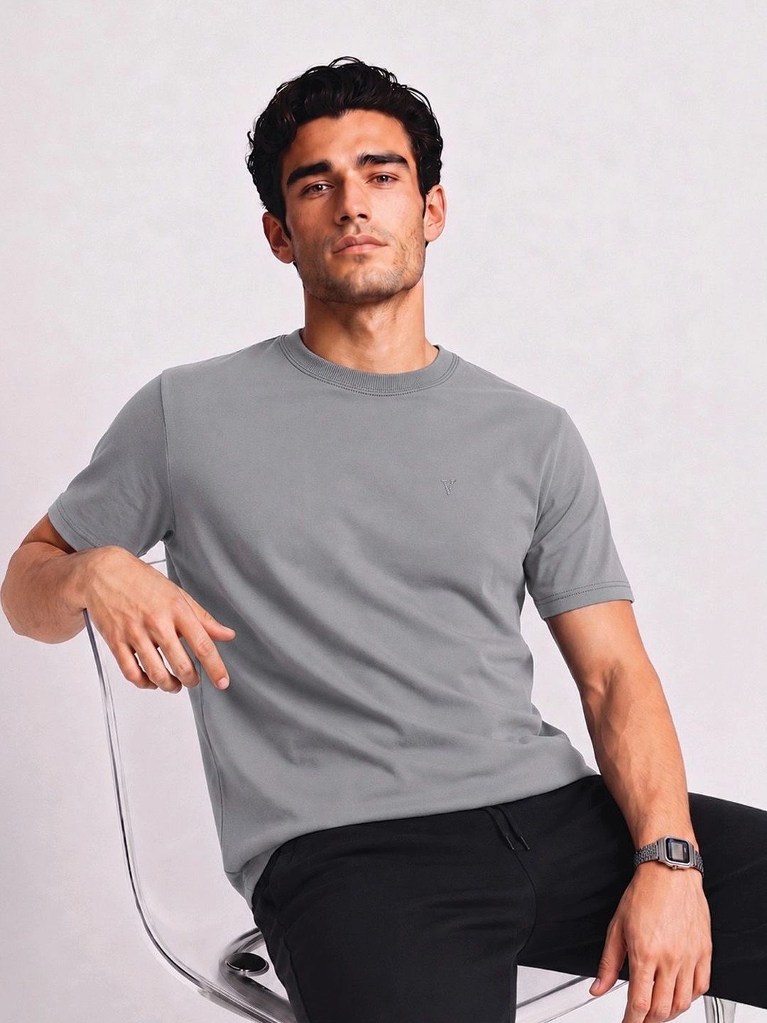 Van Heusen Innerwear Van Heusen Men Cotton Crew Neck Solid Regular Fit Short Sleeves Lounge Tshirt