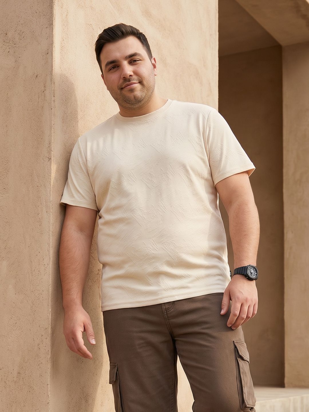 Sztori Plus Size Textured Round Neck T-shirt