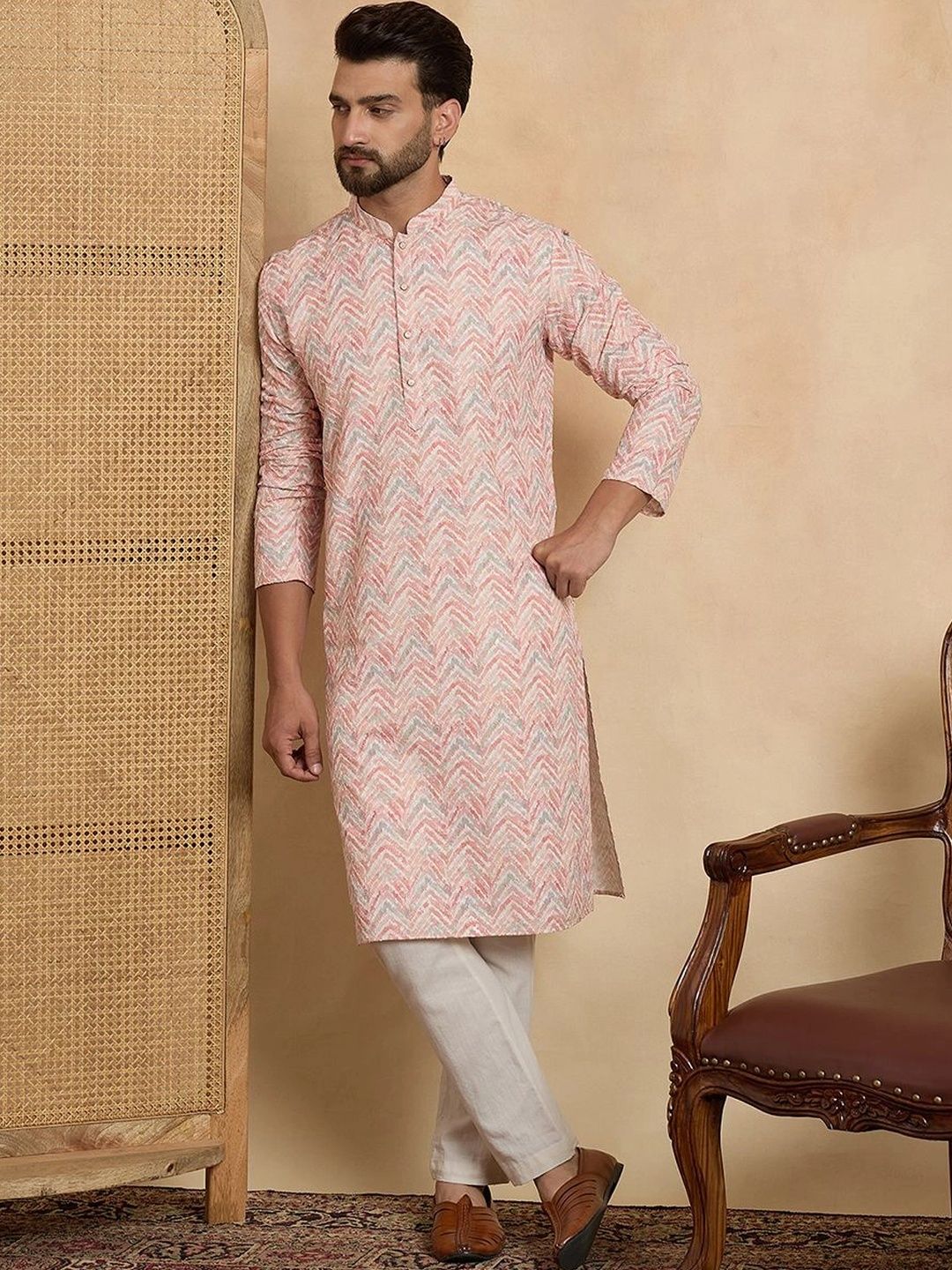 Ethnic Bay Men Chevron Printed Kurta
