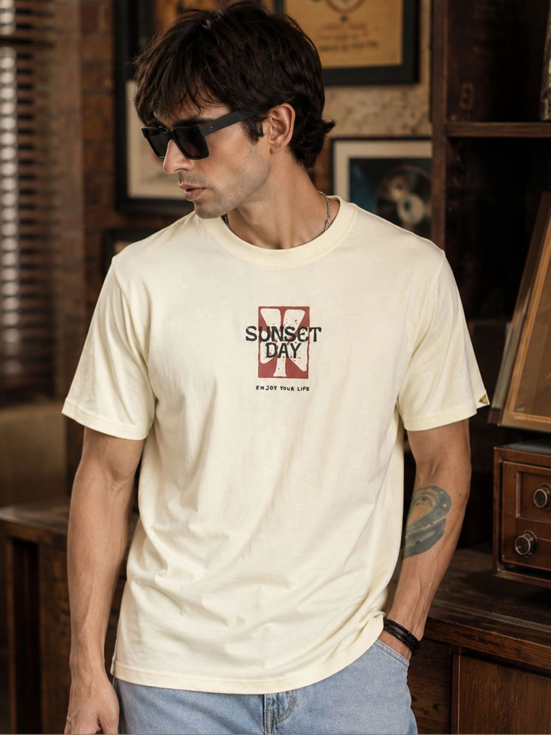 Maniac Typography Printed Round Neck Cotton T-Shirt