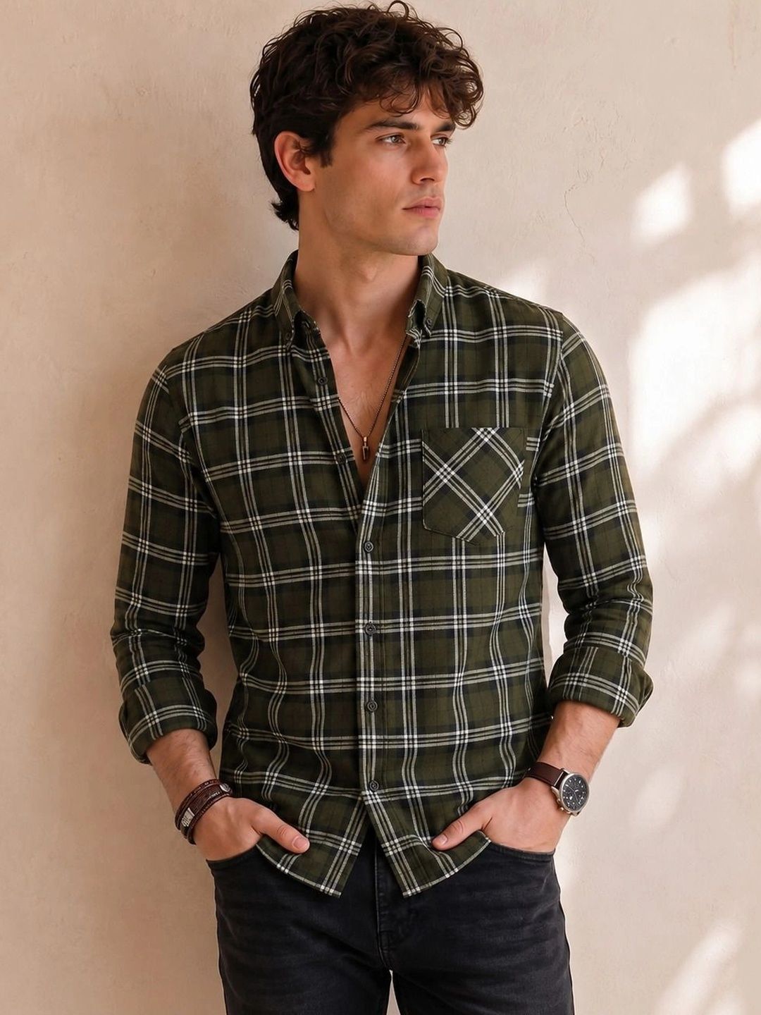 BAESD Men Classic Tartan Checks Checked Casual Shirt