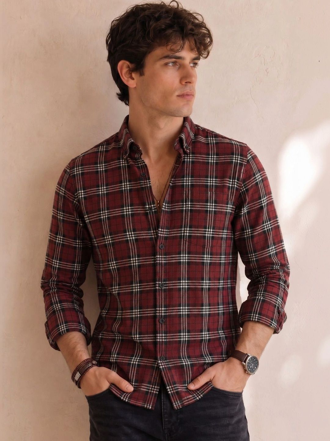 BAESD Men Classic Tartan Checks Checked Casual Shirt