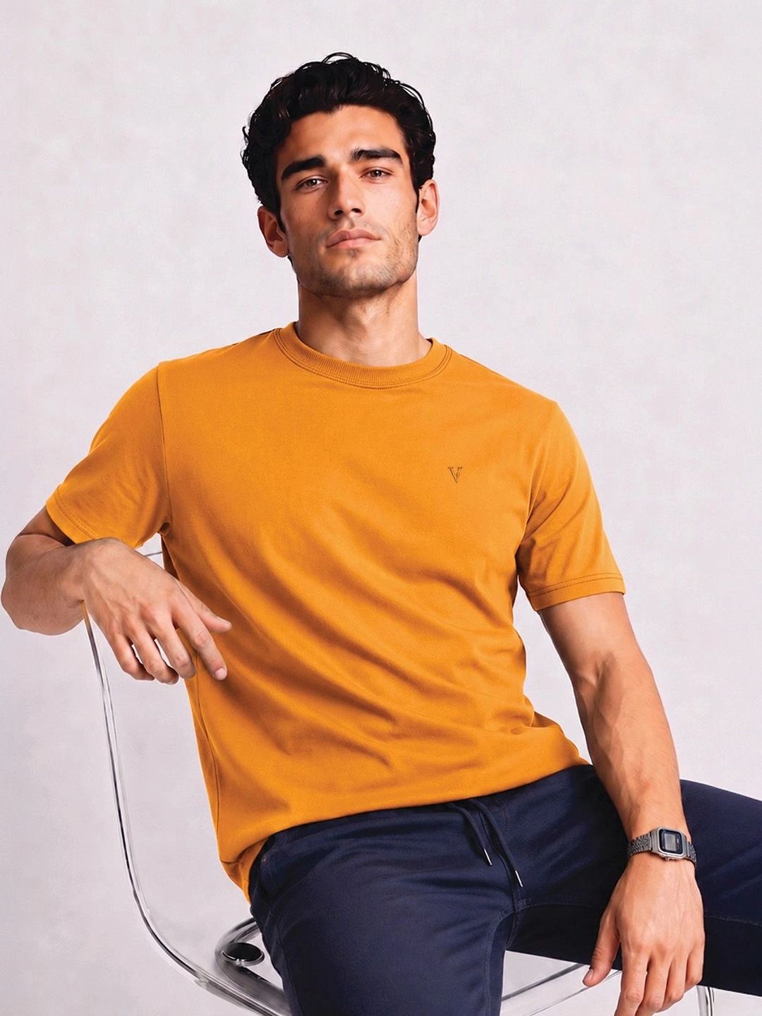Van Heusen Innerwear Men Cotton Crew Neck Solid Lounge Tshirt Regular Fit Short Sleeves