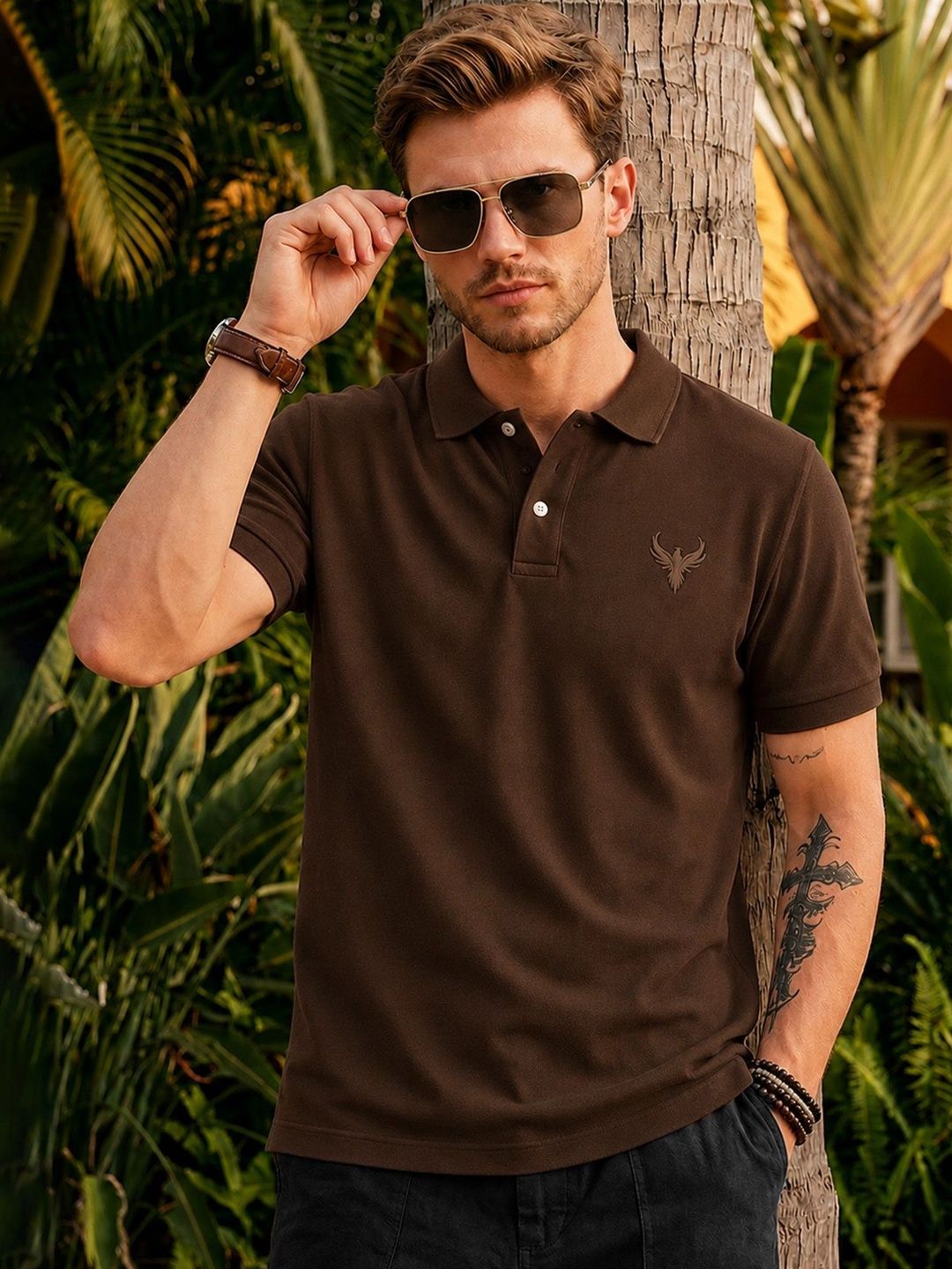 Utopium Men Brand Logo Polo Collar T-shirt