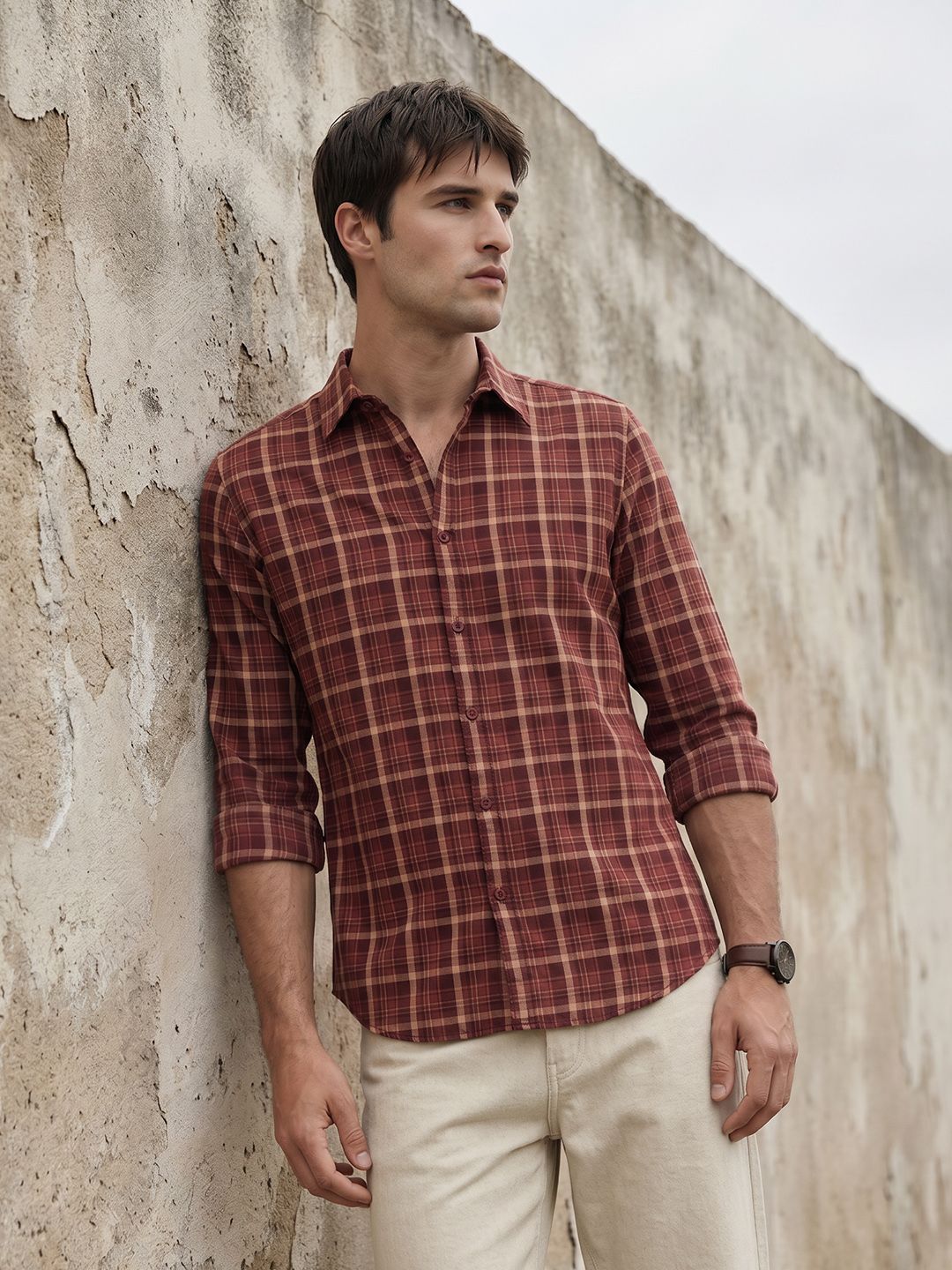 THE SHIRT CODE Tartan Checked Pure Cotton Casual Shirt