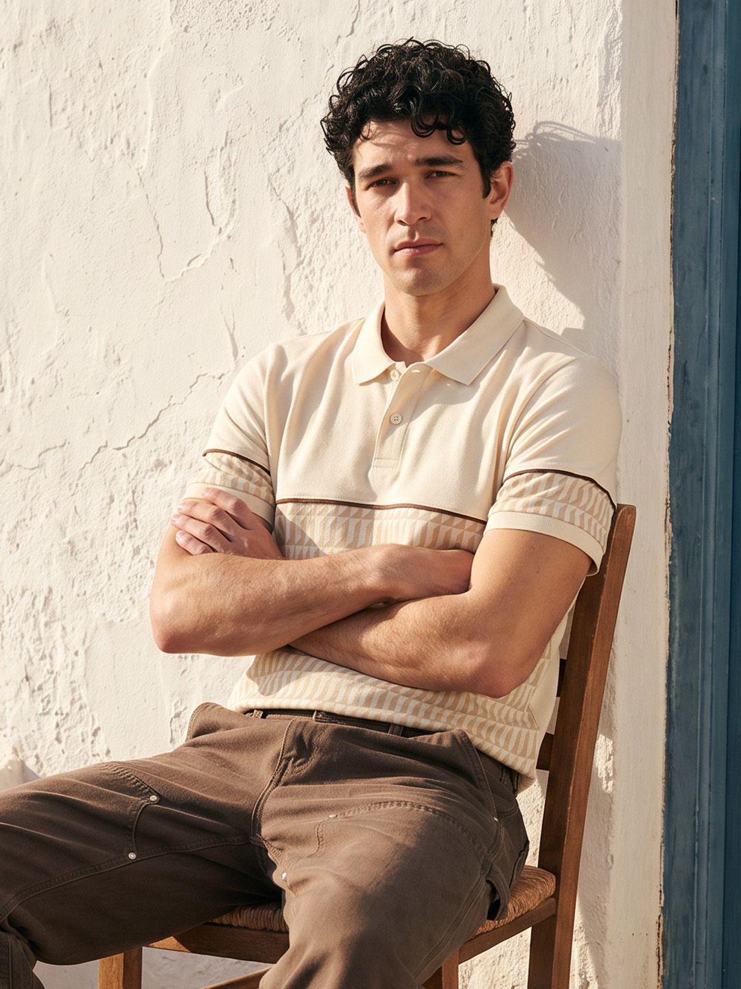 Mast & Harbour Geometric Printed Polo Collar T-shirt