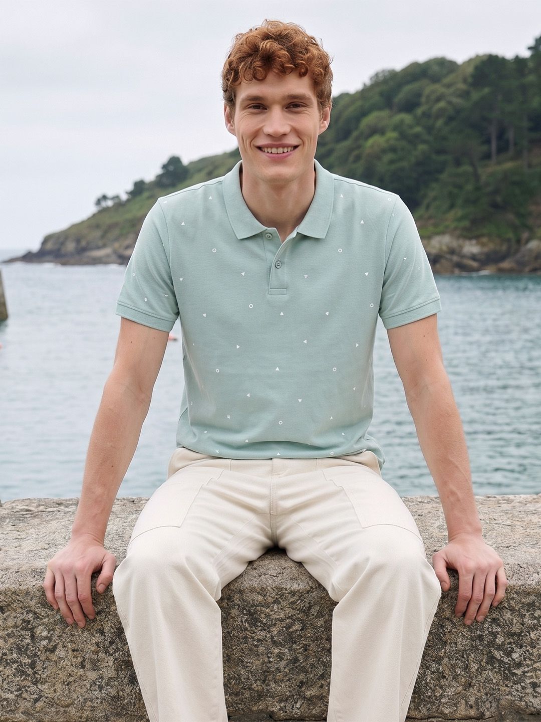 Mast & Harbour Polo Collar Printed T-shirt