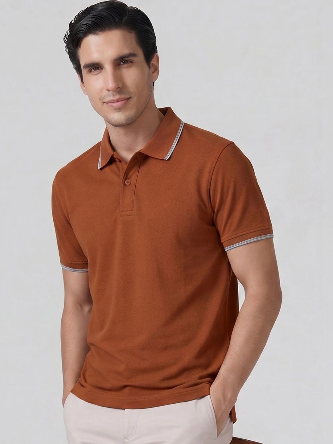 XYXX Men Solid Slim Fit Polo Collar Pure Cotton Tshirt