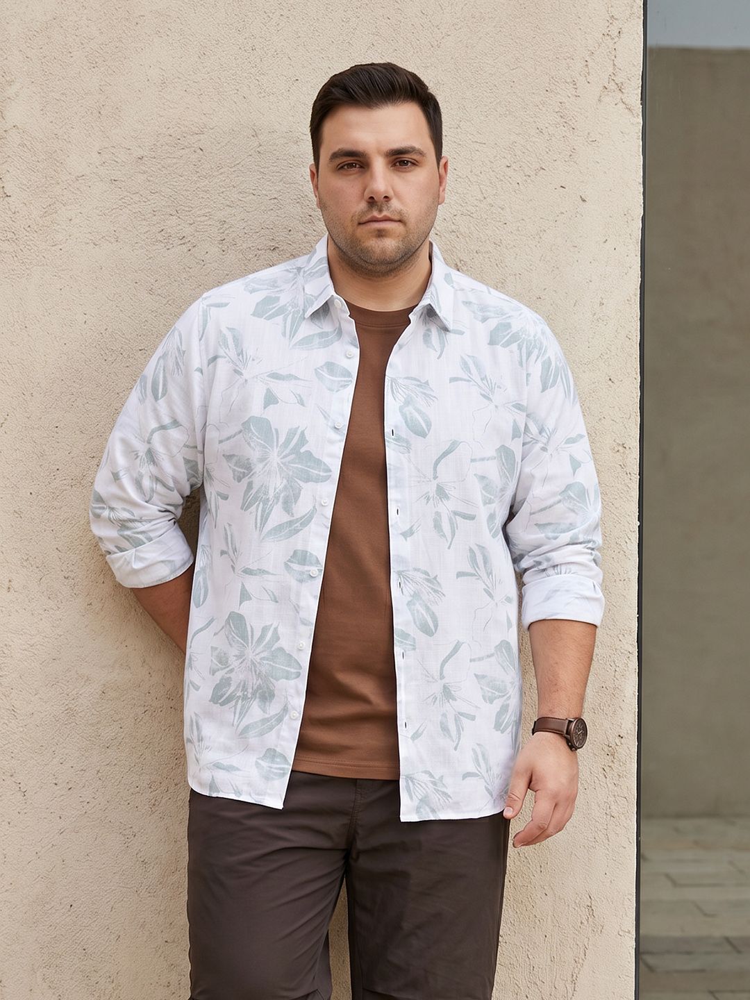 Sztori Plus Size Floral Printed Pure Cotton Casual Shirt