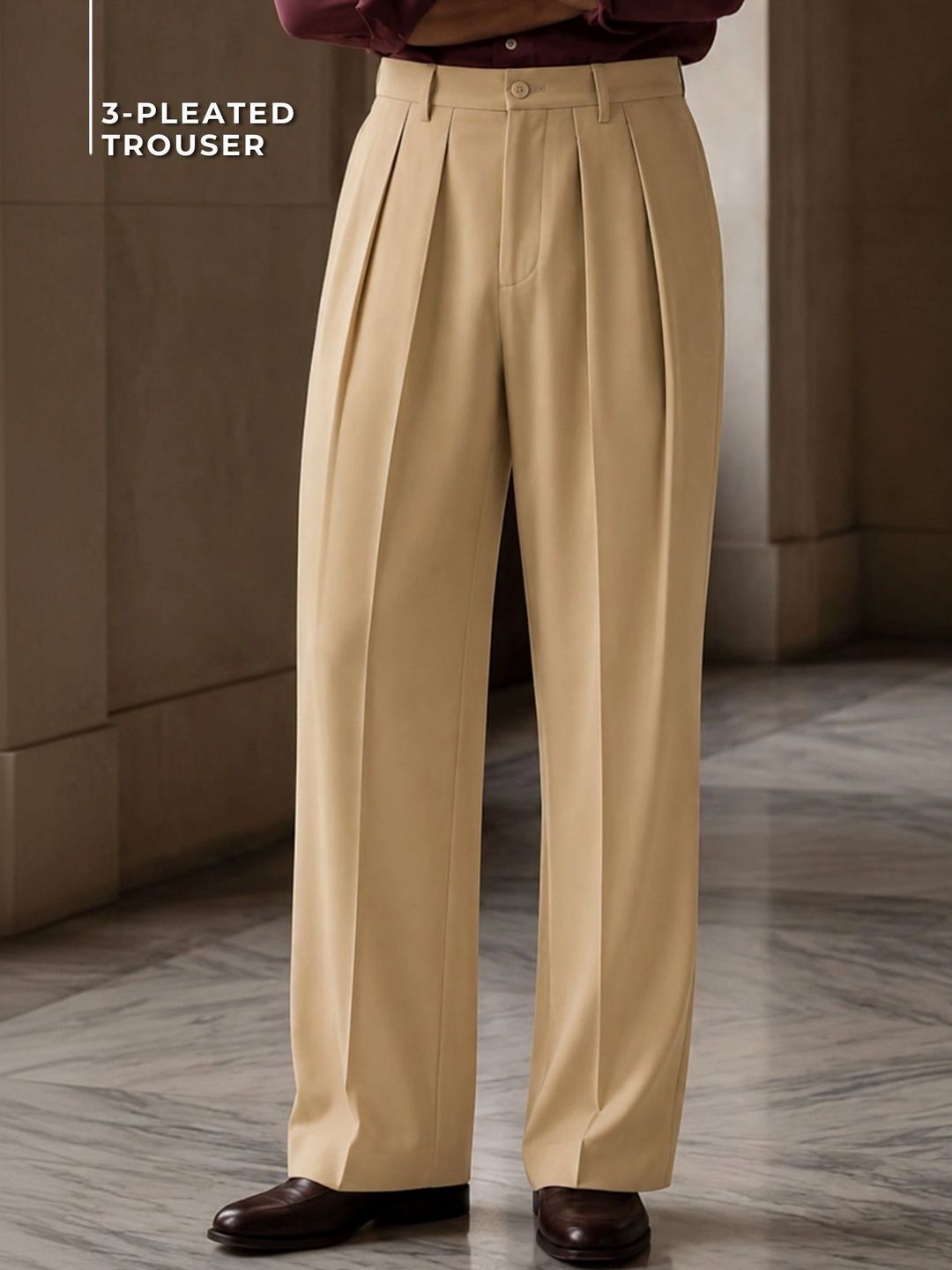 Buy ZYVRA Men Straight Fit Pleated Trousers - Trousers for Men