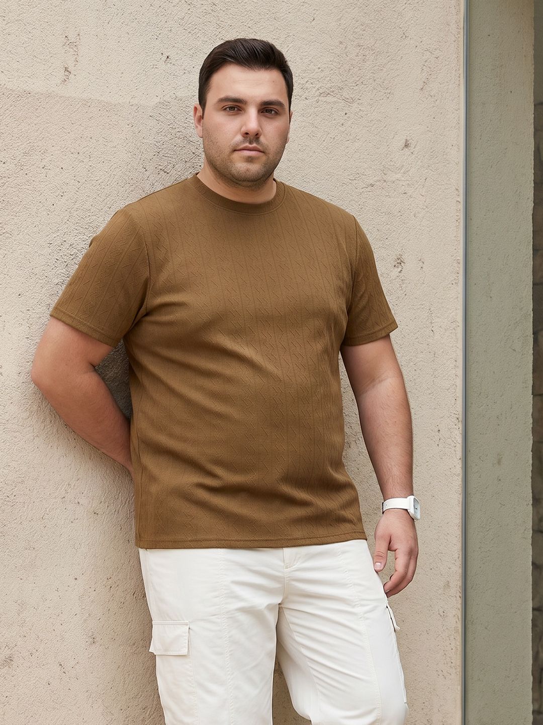 Sztori Plus Size Chevron Self Design T-shirt