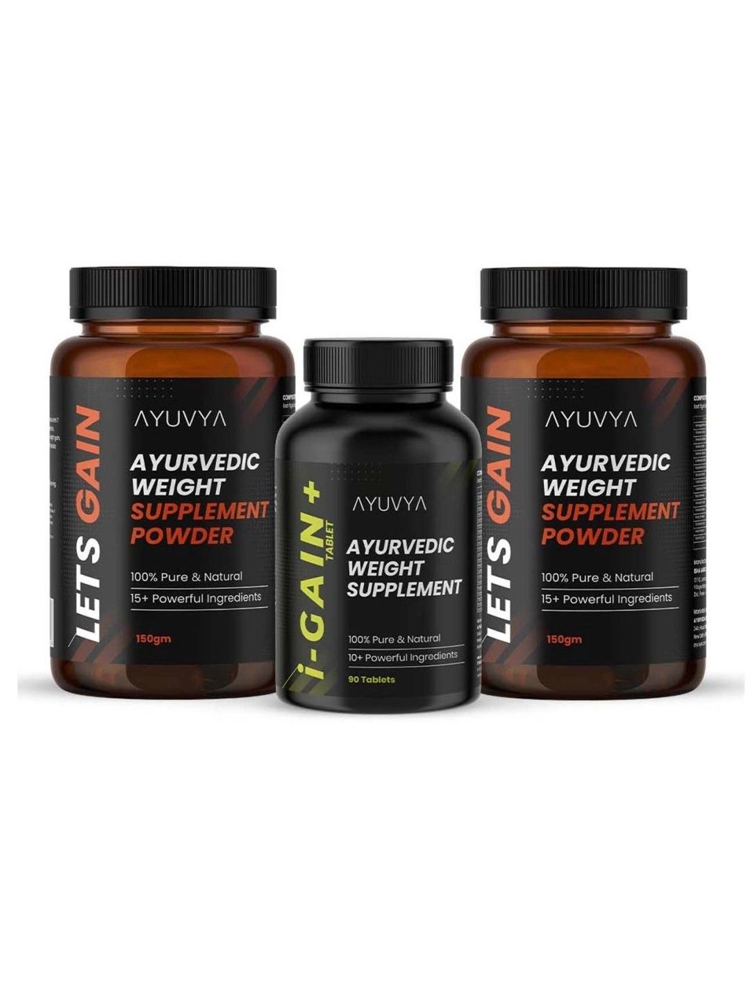 Ayuvya Set Of 3  i-Gain+ Weight Gainer Tabs & Lets Gain Mass Gain Powder-90 Tab & 150g