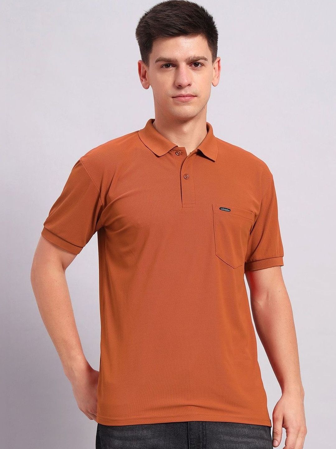 Resilience Brown Solid Polo Collar Regular Fit T-shirt