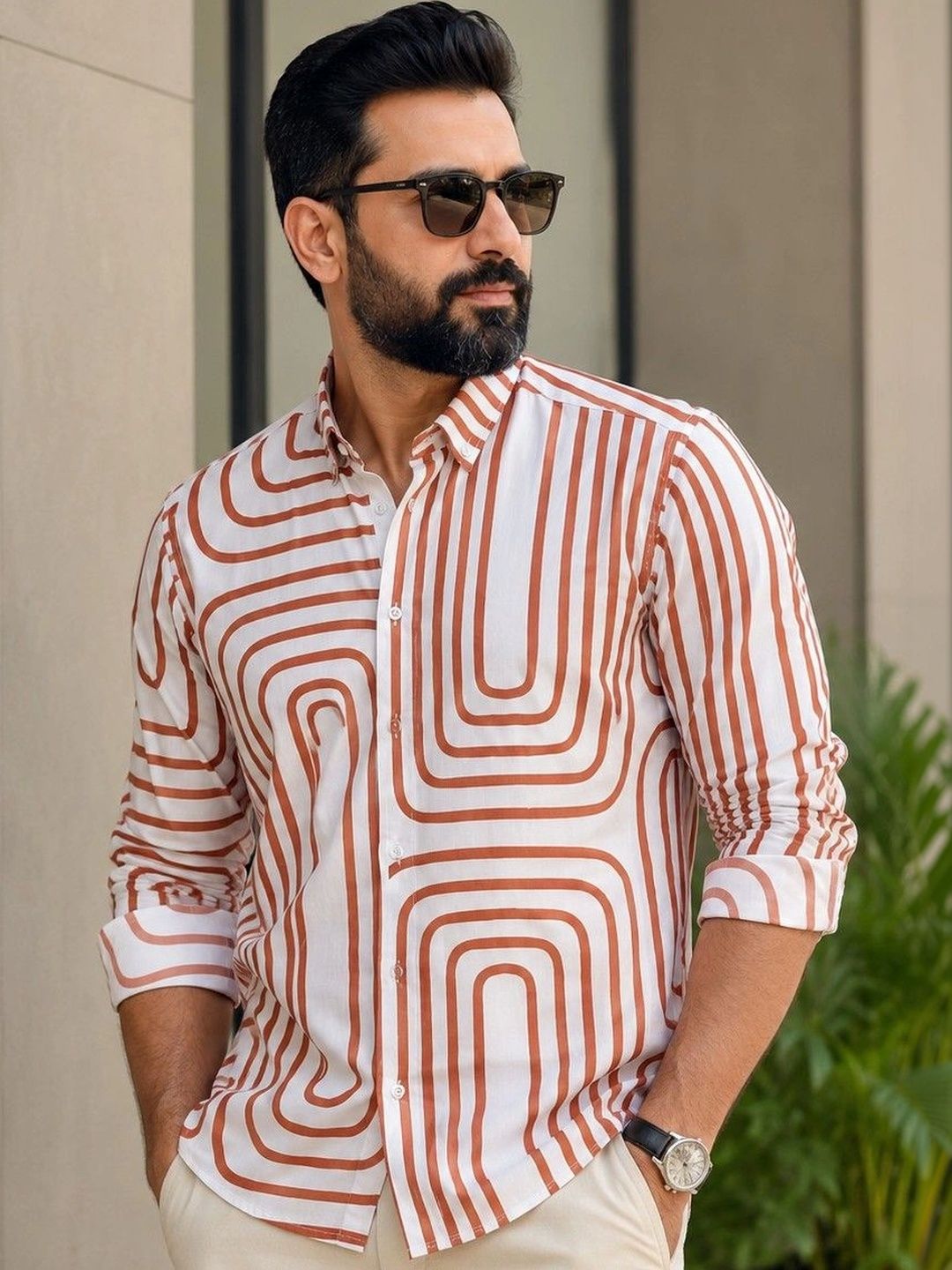 Foomer Men Classic Cotton Spread Collar Casual Shirt