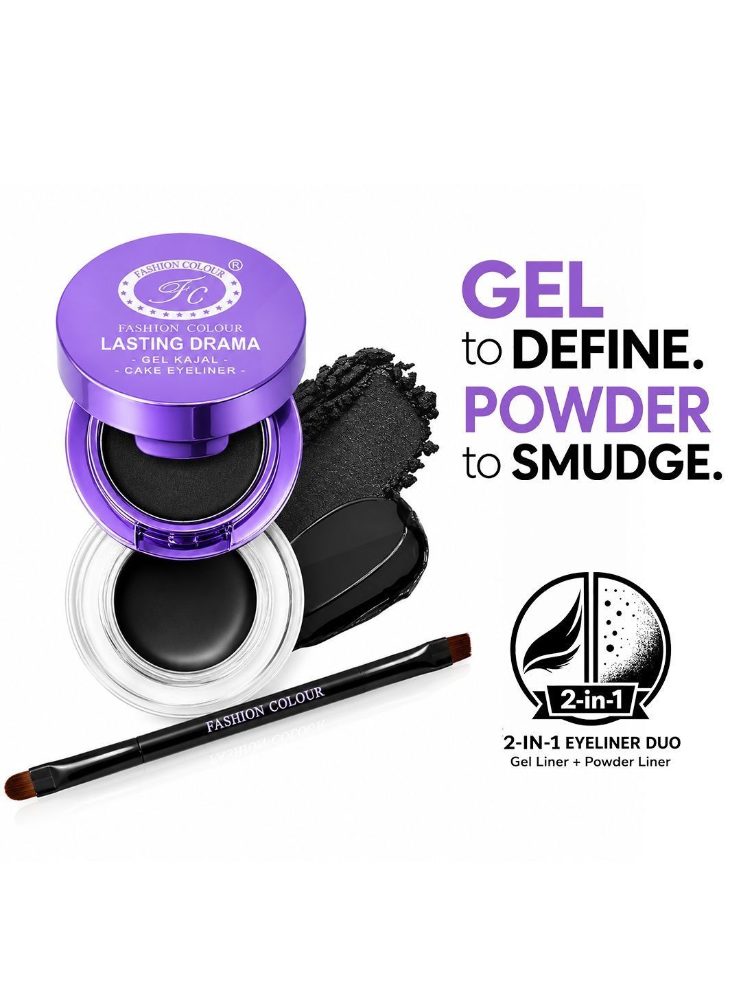 Fashion Colour Fashion Colour Lasting Drama 2 In 1 Waterproof Gel Kajal 4 g - Black