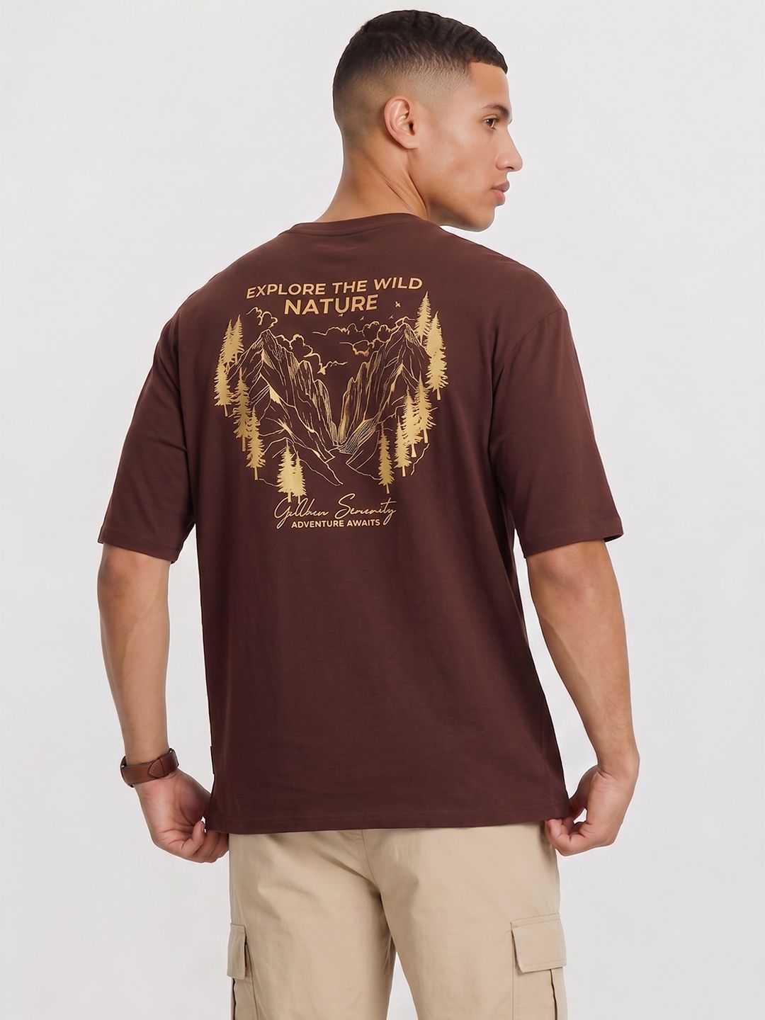 The Roadster Life Co. Printed Drop-Shoulder Sleeves Pure Cotton Relaxed Fit T-shirt